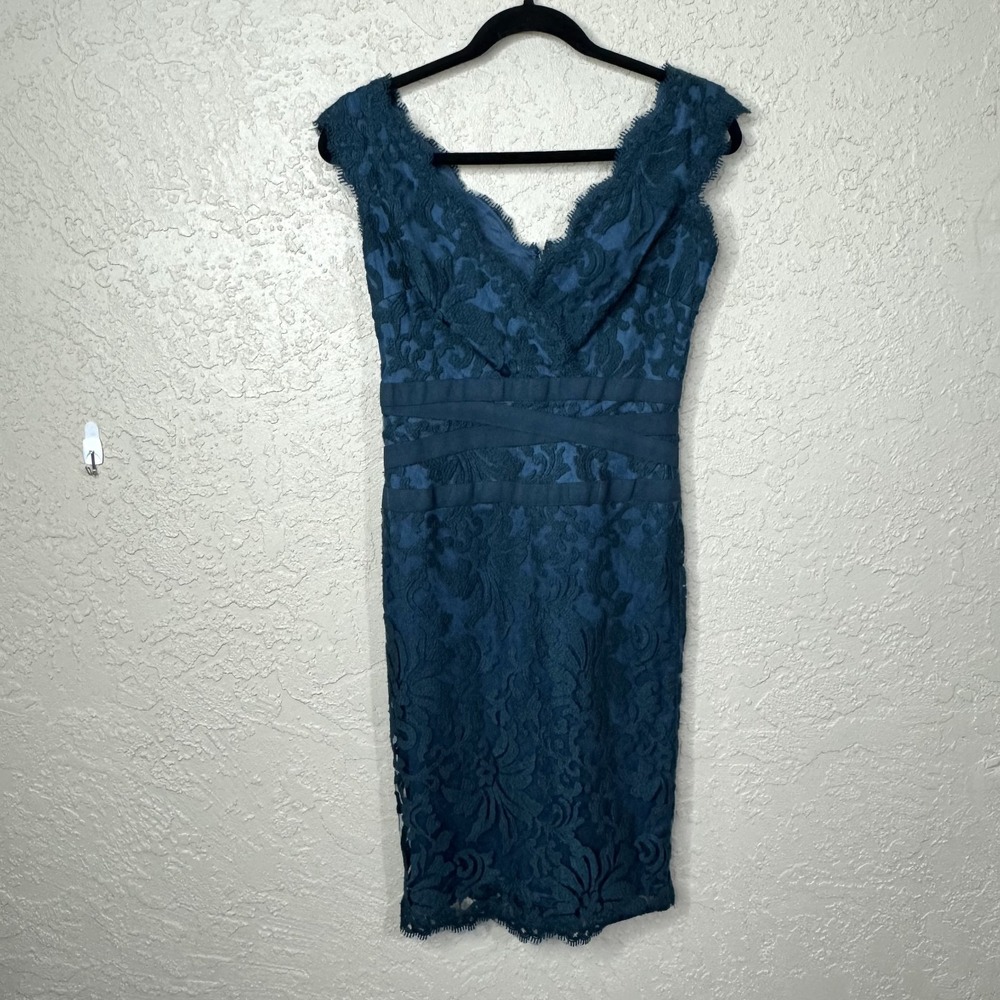 Tadashi Shoji Womens Lace Cocktail Dress Size 2 Dark Teal Green Bodycon Formal